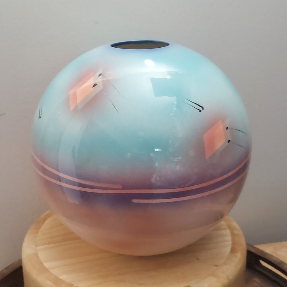 Judith Stiles c.1980s 9" Postmodern Memphis Studio Pottery Orb Vase
